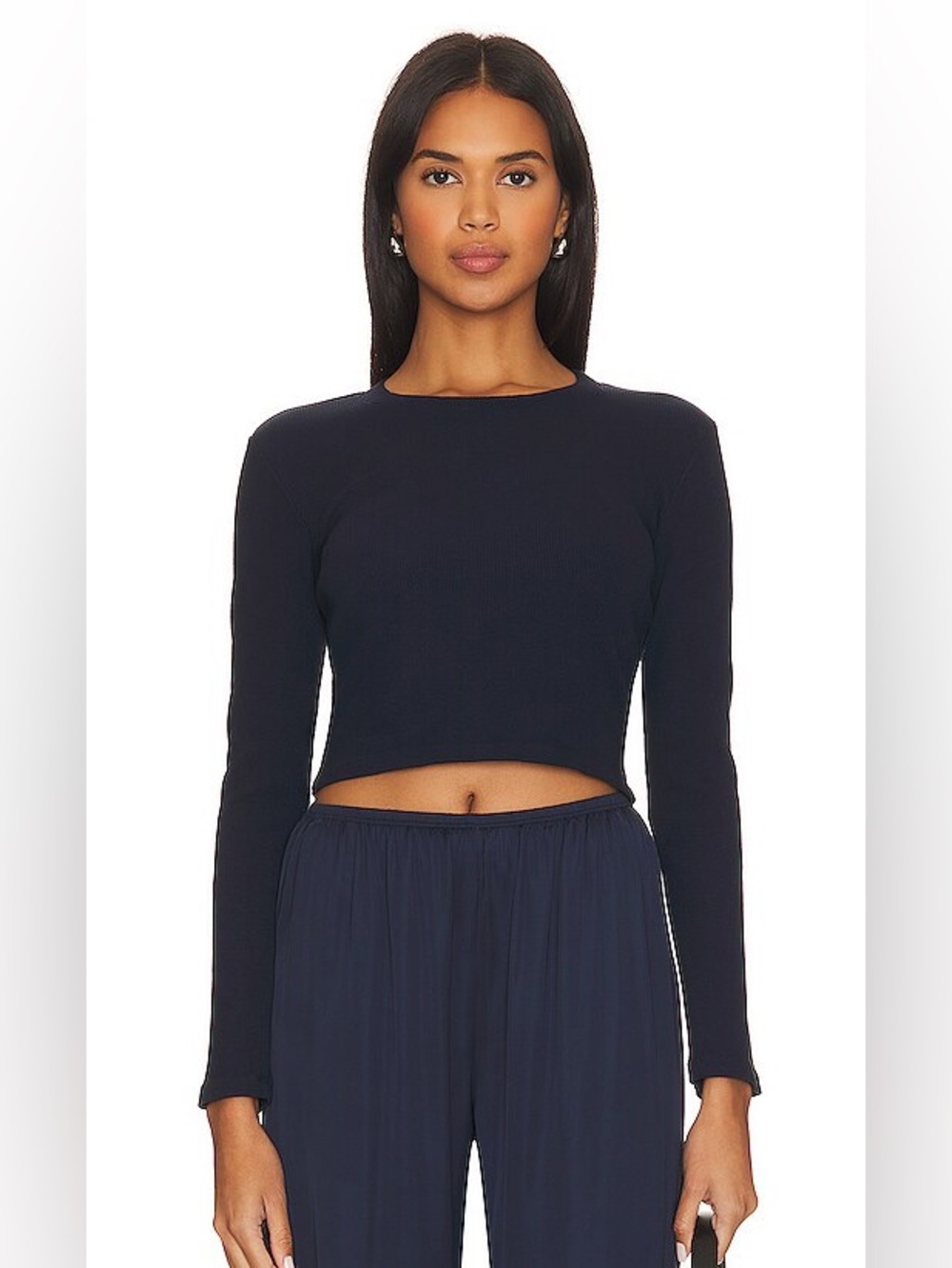 Revolve Donni. Rib Crop Long Sleeve in Navy size small thick ribbed